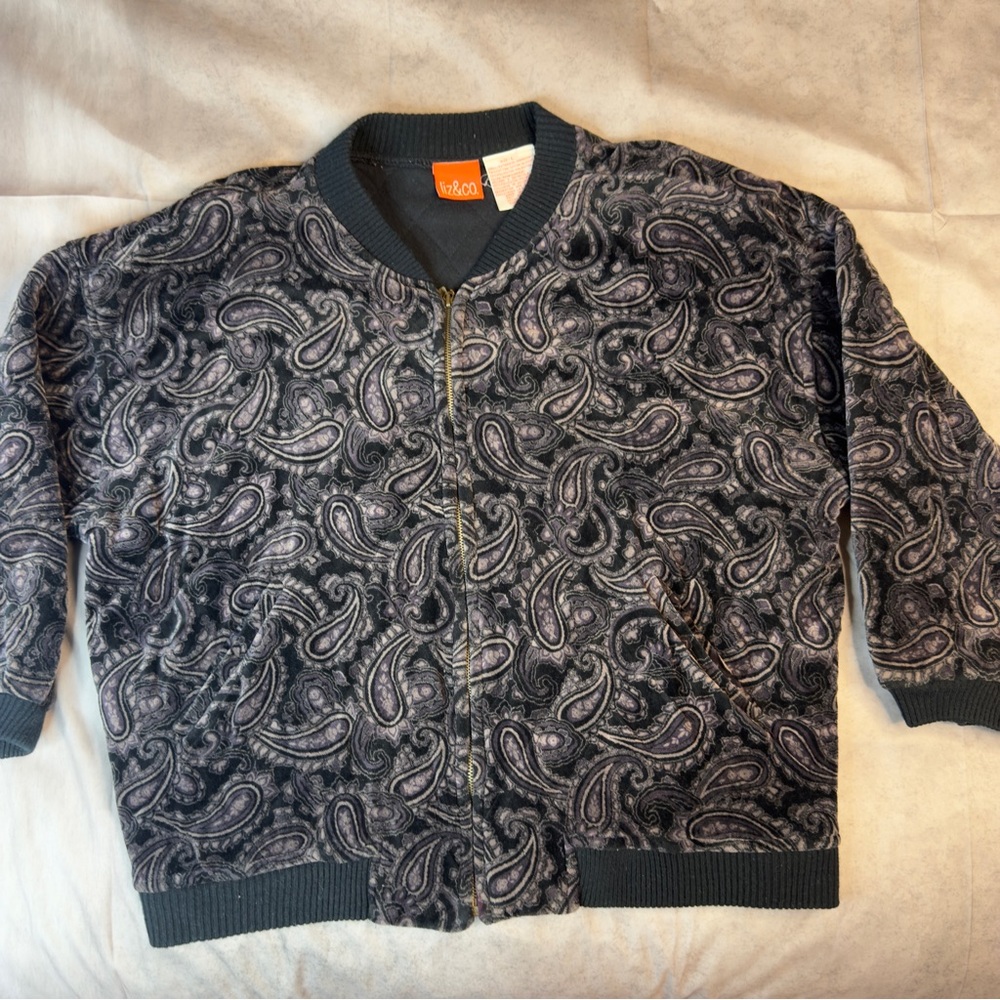 Vintage Liz & Co. Paisley‎ Velour Bomber Jacket | Quilted Velvet Y2K - Large